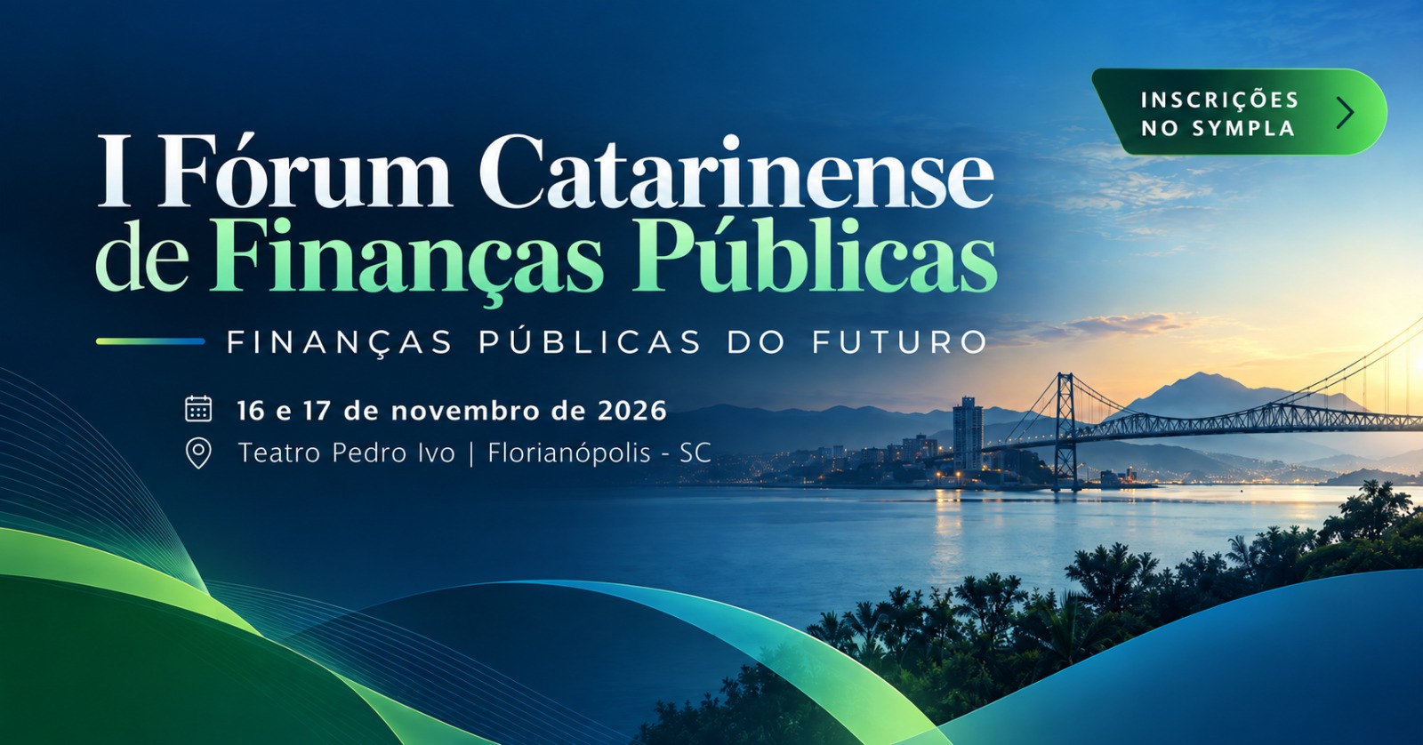 Ponte Hercílio Luz ao entardecer, identidade visual do Fórum